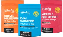 Vibeful Favorites - Mobility, Multivitamin & Allergy Beef & Peanut Butter Dog Soft Chew Supplements, 42 count bundle