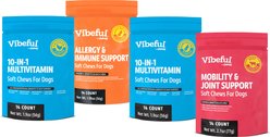 Vibeful Favorites - Mobility, Multivitamins & Allergy Beef, Peanut Butter, & Chicken Dog Soft Chew Supplements, 56 count bundle