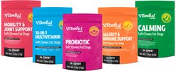 Vibeful Favorites - Mobility, Multivitamin, Probiotic, Allergy & Calming Beef, Peanut Butter, Pumpkin & Peanut Butter Dog Soft Chew Supplements, 70 count bundle