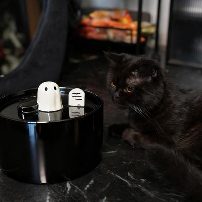 Show full view: Happy & Polly Ghost Non-Skid Ceramic Dog & Cat Water Fountain, Glossy Black, 50-oz slide 7 of 10