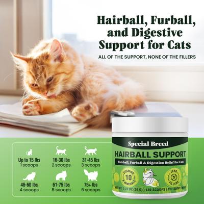Show full view: Special Breed 10 Super Ingredients Hairball Support Powder Supplement for Cats, 1.27-oz jar slide 7 of 7