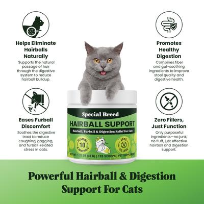 Show full view: Special Breed 10 Super Ingredients Hairball Support Powder Supplement for Cats, 1.27-oz jar slide 3 of 7