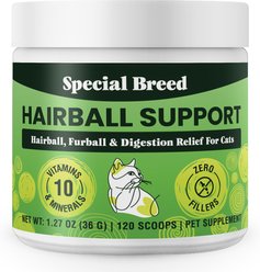 Special Breed 10 Super Ingredients Hairball Support Powder Supplement for Cats, 1.27-oz jar
