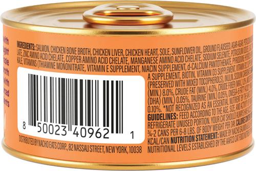 Show full view: Made by Nacho Sustainably Caught Salmon & Sole Recipe Grain-Free Pate Wet Cat Food, 5.5-oz can, case of 6 slide 3 of 8