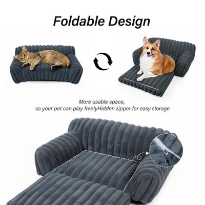 Show full view: LFC PETS Plush Foldable Couch Dog & Cat Bed with Removable Cover, Dark Grey, Small slide 3 of 10