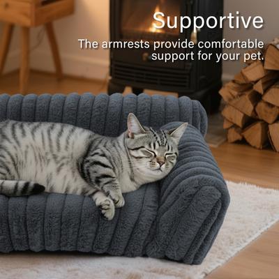 Show full view: LFC PETS Plush Foldable Couch Dog & Cat Bed with Removable Cover, Dark Grey, Small slide 6 of 10