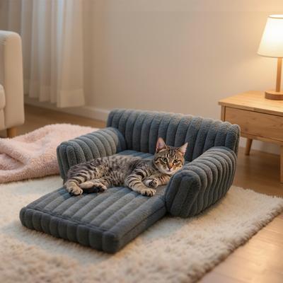 Show full view: LFC PETS Plush Foldable Couch Dog & Cat Bed with Removable Cover, Dark Grey, Small slide 4 of 10
