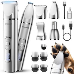 OneIsAll FC08 Cordless 4 in 1 Low Noise Dog Grooming Clippers & Paw Nail Grinder Kit