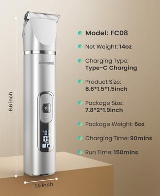 Show full view: OneIsAll FC08 Cordless 4 in 1 Low Noise Dog Grooming Clippers & Paw Nail Grinder Kit slide 8 of 10