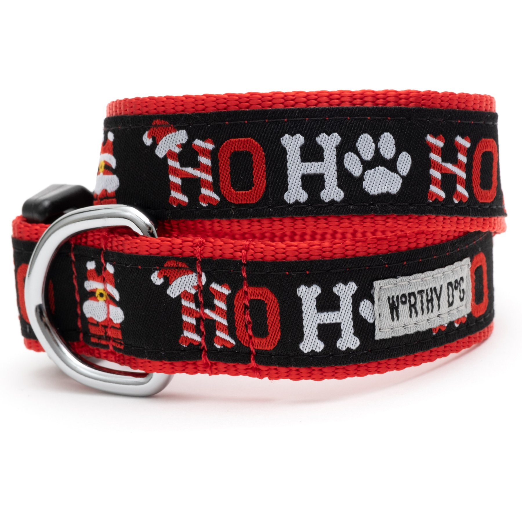 The Worthy Dog Ho Ho Ho! Adjustable Dog Collar, X-Small: 5 to 11-in neck, 1/2-in wide