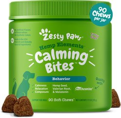 Zesty Paws Hemp Elements Calming Bites Turkey Flavored Soft Chews Composure Supplement for Dogs, 90 count