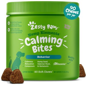 Zesty Paws Hemp Elements Calming Bites Turkey Flavored Soft Chews Composure Supplement for Dogs, 90 count