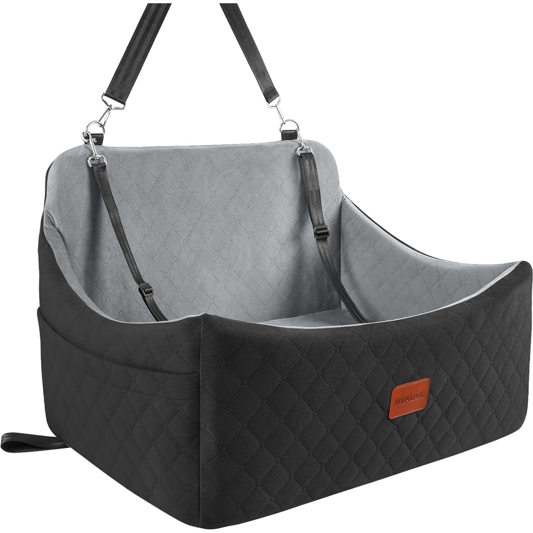 WOOAIDAGG Travel Dog Car Booster Seat with Memory Foam Cushion 3 Adjustable Safety Straps, 30 x 21 x 18-in, Black/Gray