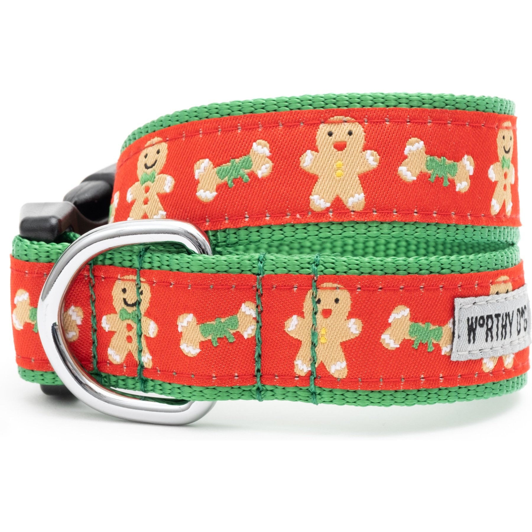 The Worthy Dog Gingerbread Bones Adjustable Dog Collar, Medium: 11 to 17-in neck, 1-in wide