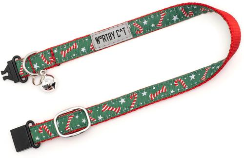 Show full view:  The Worthy Cat Candy Cane Break Away Cat Collar, 9 to 11-in neck, 1/2-in wide slide 3 of 3