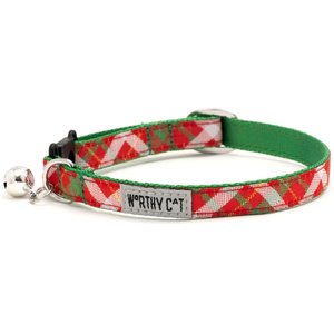  The Worthy Cat Holiday Plaid Break Away Cat Collar, 9 to 11-in neck, 1/2-in wide