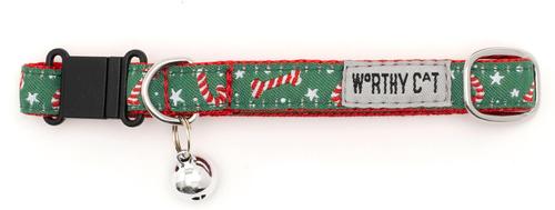 Show full view:  The Worthy Cat Candy Cane Break Away Cat Collar, 9 to 11-in neck, 1/2-in wide slide 2 of 3