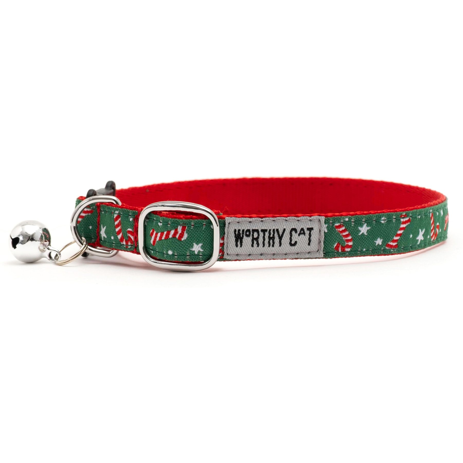 The Worthy Cat Candy Cane Break Away Cat Collar, 9 to 11-in neck, 1/2-in wide