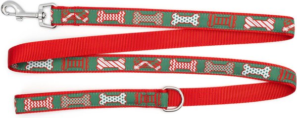 Show full view: The Worthy Dog Festive Bones Dog Leash, Small: 5-ft long, 5/8-in wide slide 3 of 3