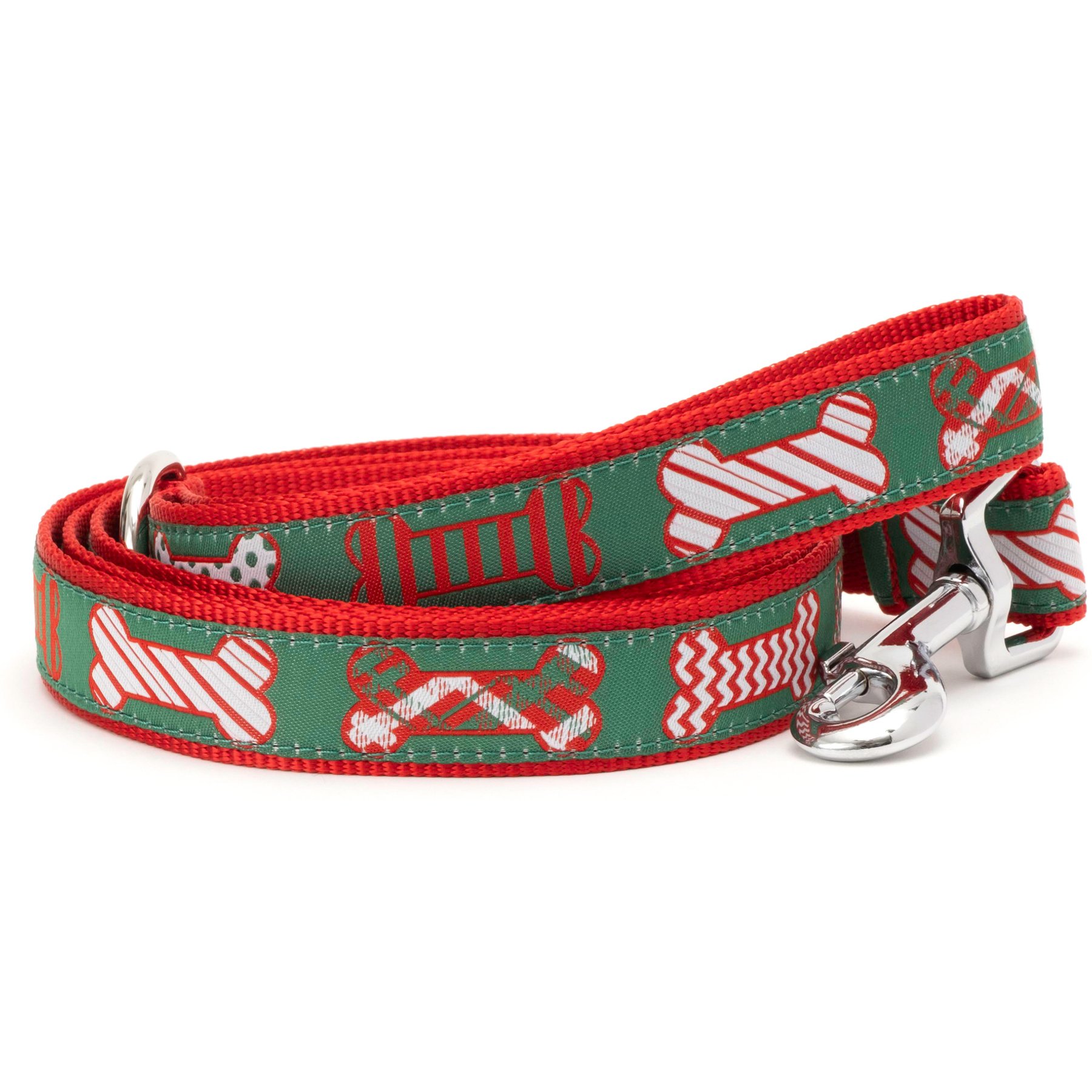 The Worthy Dog Festive Bones Dog Leash, Large: 5-ft long, 1-in wide