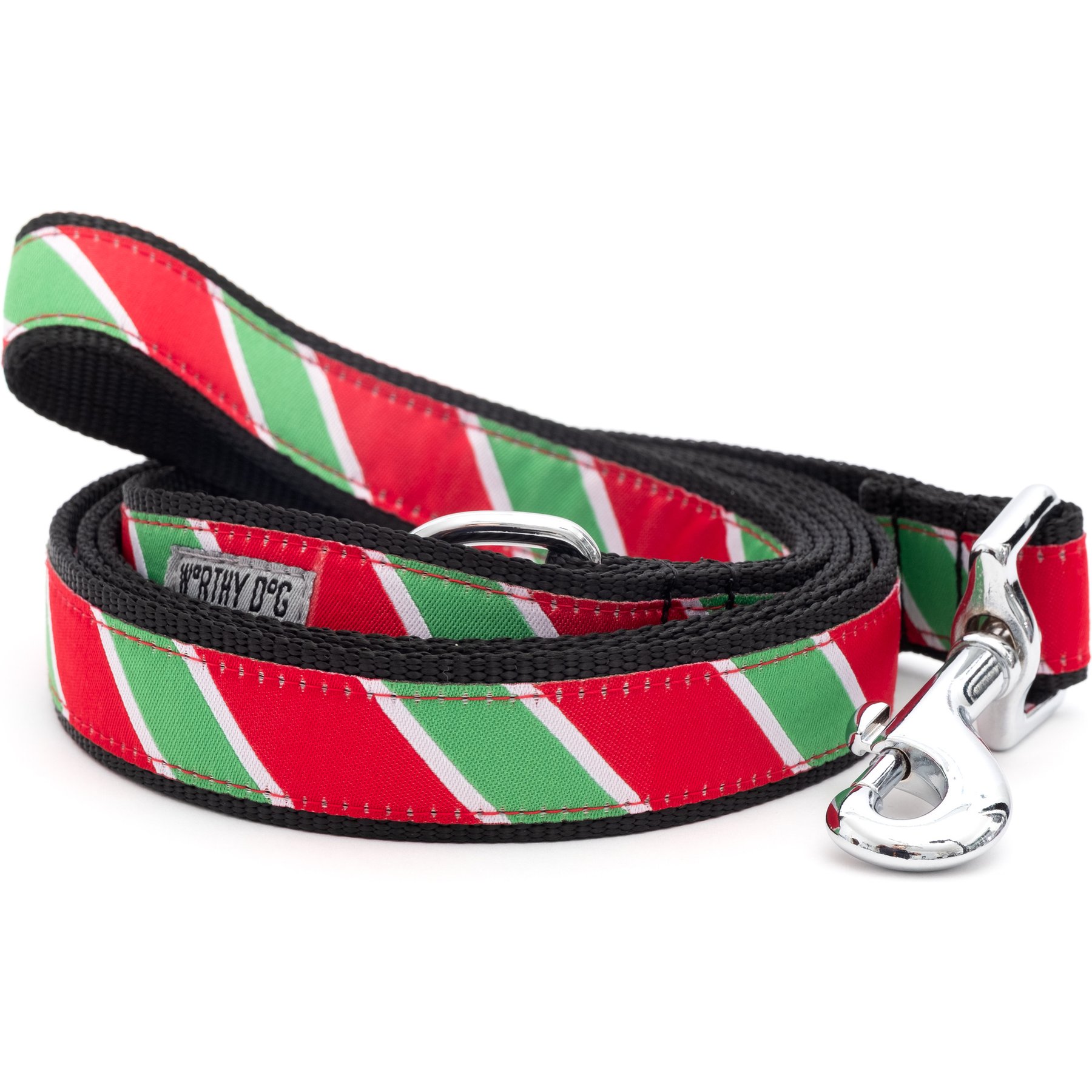 The Worthy Dog Holiday Stripe Dog Leash, Small: 5-ft long, 5/8-in wide