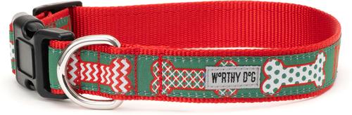 Show full view: The Worthy Dog Festive Bones Adjustable Dog Collar, Large: 14 to 20-in neck, 1-in wide slide 3 of 4