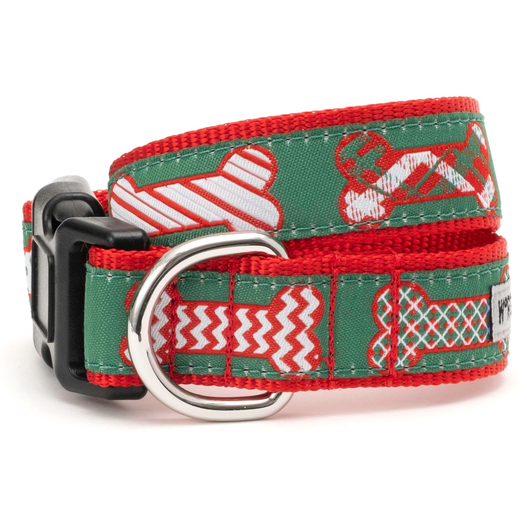 The Worthy Dog Festive Bones Adjustable Dog Collar, Small: 8 to 14-in neck, 5/8-in wide