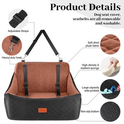 Show full view: WOOAIDAGG Memory Foam Washable Dog Car Seat, Black/Brown slide 3 of 10