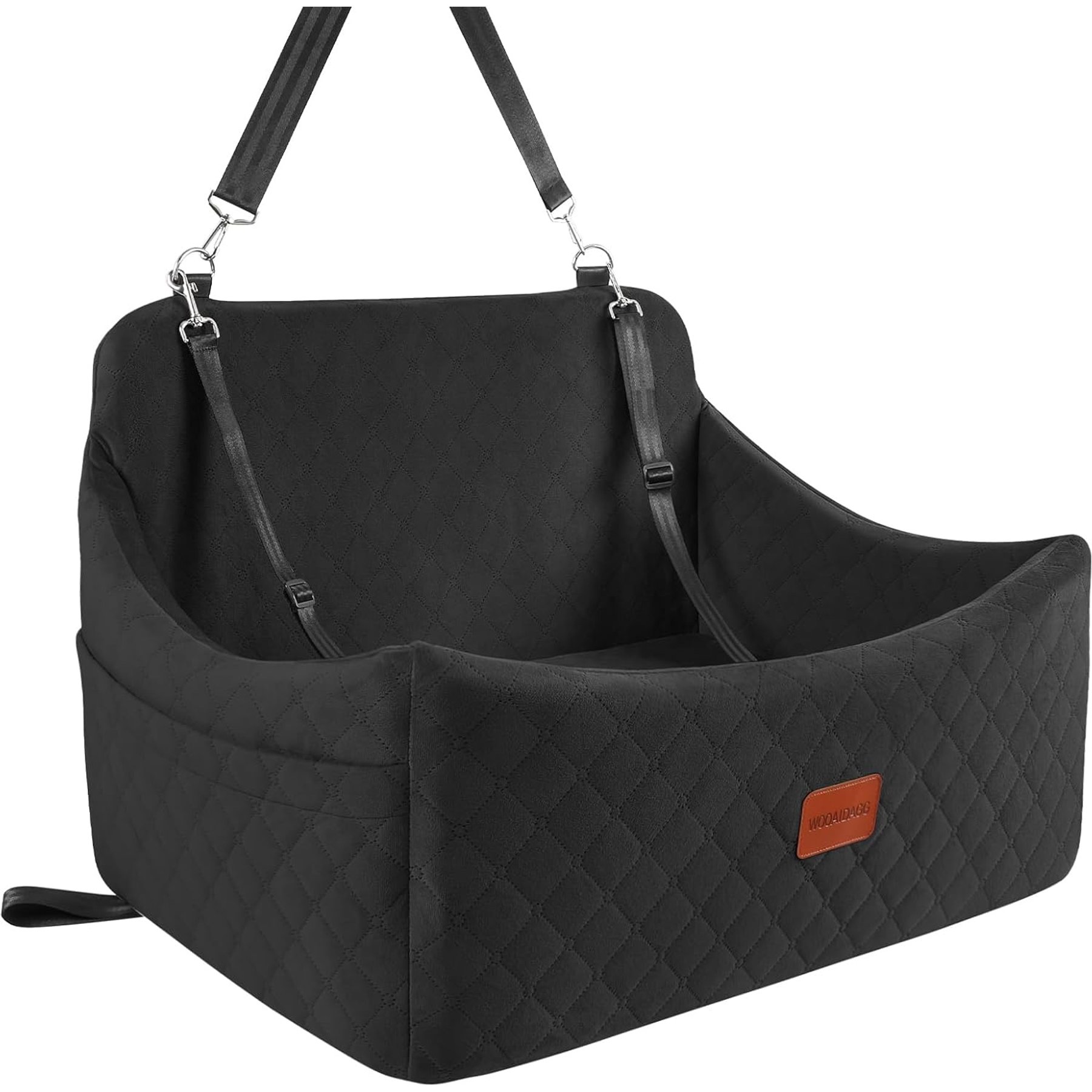 WOOAIDAGG Travel Dog Car Booster Seat with Memory Foam Cushion 3 Adjustable Safety Straps, 30 x 21 x 18-in, Black