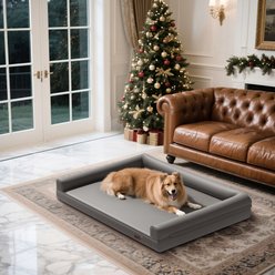 BingoPaw Microfiber Leather Sofa Dog Bed, Grey, X-Large slide 2 of 9