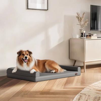 Show full view: BingoPaw Microfiber Leather Sofa Dog Bed, Grey, Large slide 8 of 10