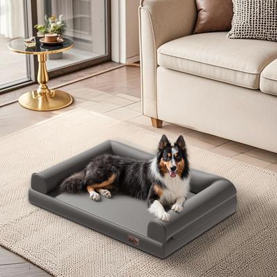 Show full view: BingoPaw Microfiber Leather Sofa Dog Bed, Grey, Large slide 9 of 10