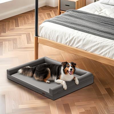 Show full view: BingoPaw Microfiber Leather Sofa Dog Bed, Grey, Large slide 4 of 10