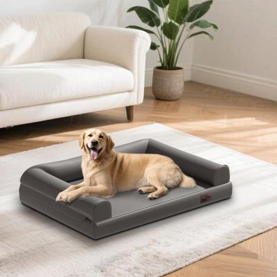 Show full view: BingoPaw Microfiber Leather Sofa Dog Bed, Grey, Large slide 6 of 10