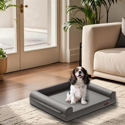 Show full view: BingoPaw Microfiber Leather Sofa Dog Bed, Grey, Medium slide 7 of 10