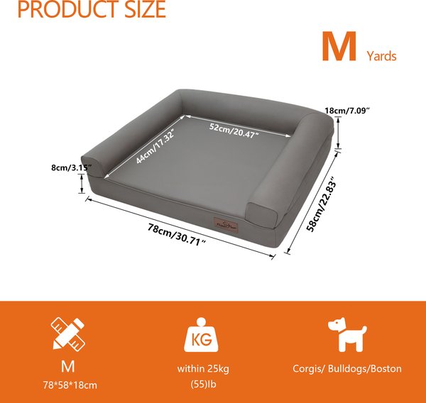 Show full view: BingoPaw Microfiber Leather Sofa Dog Bed, Grey, Medium slide 2 of 10