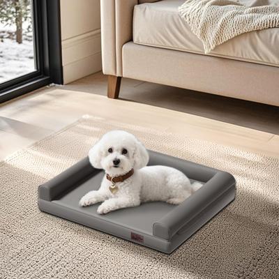 Show full view: BingoPaw Microfiber Leather Sofa Dog Bed, Grey, Medium slide 6 of 10