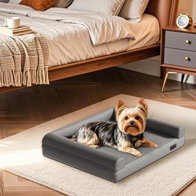 Show full view: BingoPaw Microfiber Leather Sofa Dog Bed, Grey, Medium slide 3 of 10
