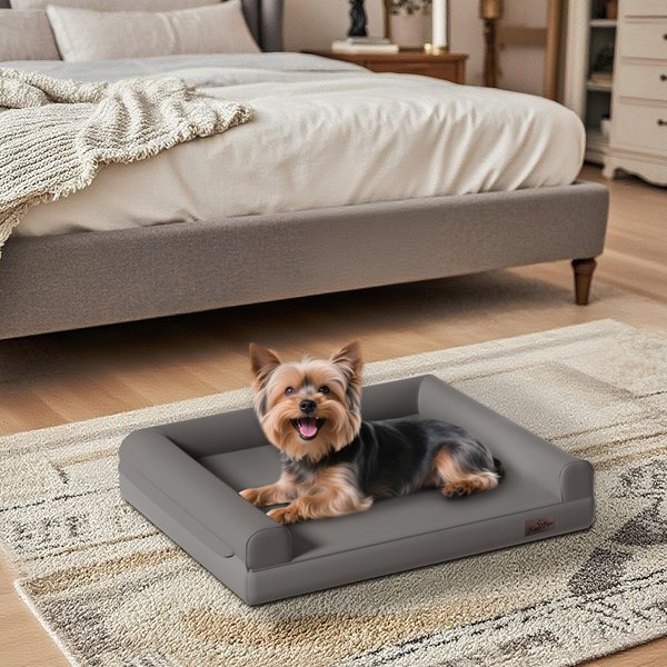 Show full view: BingoPaw Microfiber Leather Sofa Dog Bed, Grey, Medium slide 1 of 10