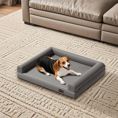 Show full view: BingoPaw Microfiber Leather Sofa Dog Bed, Grey, Medium slide 4 of 10