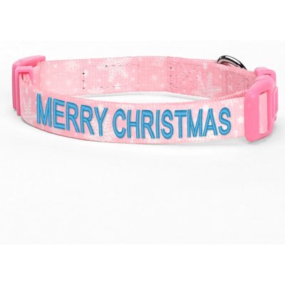 Pawtitas Pawtitas Personalized Christmas Dog Collar, Large, Pink Snowflakes