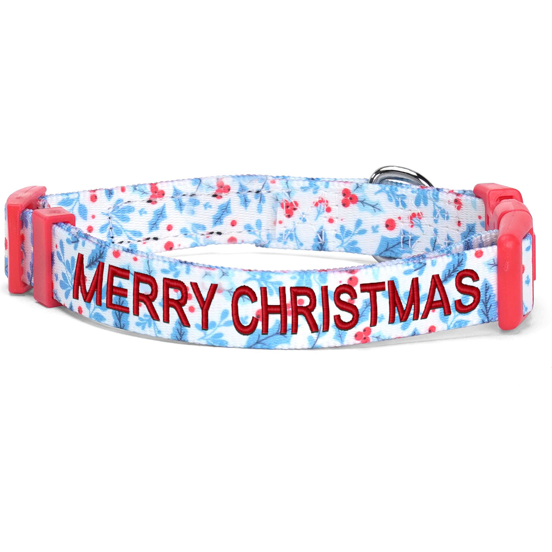 Pawtitas Personalized Christmas Dog Collar, Medium, Teal Mistletoe