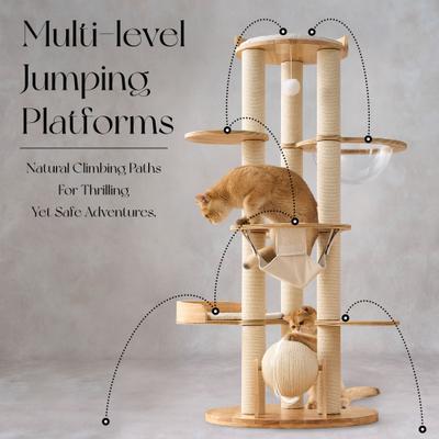 Show full view: Hittite 54-in Solid Wood Cat Tree with Sisal Scratching Posts, Capsule & Hammock, Natural, 23.62 x 23.62 x 53.54-in slide 8 of 10