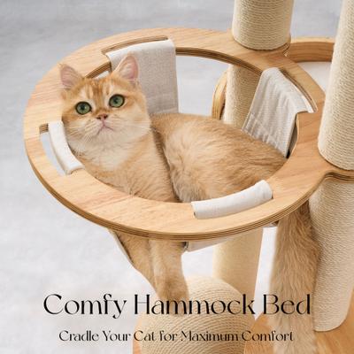 Show full view: Hittite 54-in Solid Wood Cat Tree with Sisal Scratching Posts, Capsule & Hammock, Natural, 23.62 x 23.62 x 53.54-in slide 6 of 10