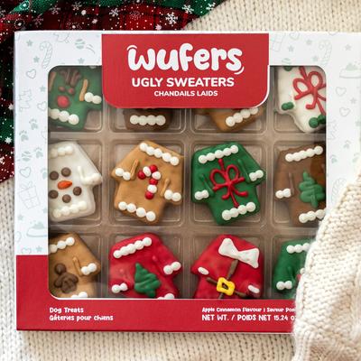 Show full view: Wufers Ugly Sweater 12 Days of Christmas Cinnamon, Apple & Honey Cookie Dog Treats, 15.24-oz box, 12 count slide 4 of 9