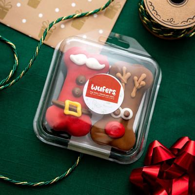 Show full view: Wufers Santa & Reindeer Christmas Bones Cinnamon, Apple & Honey Cookie Dog Treats, 3.46-oz box, 4 count slide 3 of 9