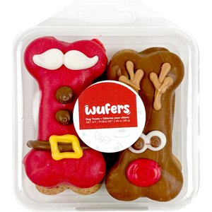 Wufers Santa & Reindeer Christmas Bones Cinnamon, Apple & Honey Cookie Dog Treats, 3.46-oz box, 4 count
