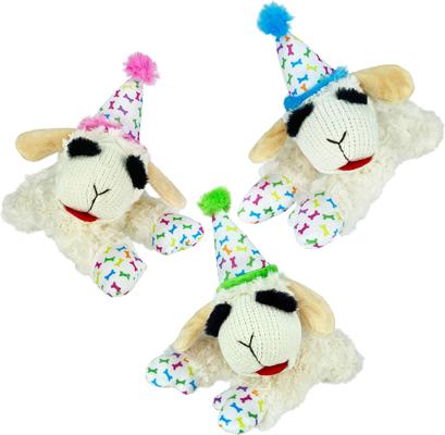 Show full view: Multipet Lamb Chop Birthday Hat Medium Squeaky Plush Dog Toy, Color Varies, 11.5-in, 1 count slide 3 of 4