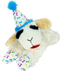 Multipet Lamb Chop Birthday Hat Medium Squeaky Plush Dog Toy, Color Varies, 11.5-in, 1 count