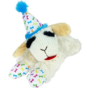 Multipet Lamb Chop Birthday Hat Medium Squeaky Plush Dog Toy, Color Varies, 11.5-in, 1 count